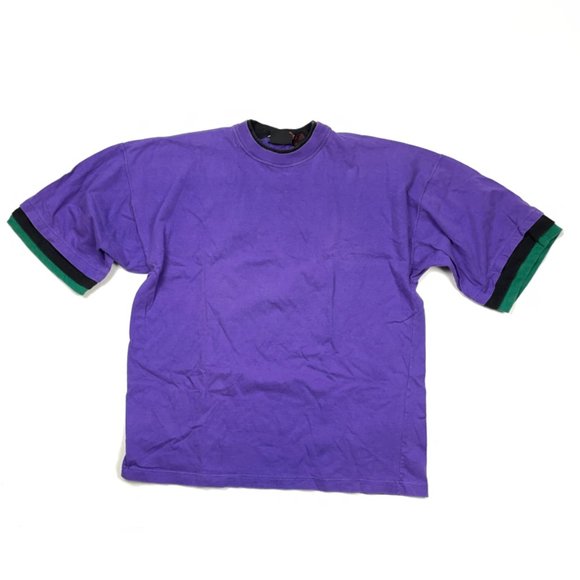 VTG 90s Triple-Sleeve Double-Neck T-Shirt Blank - Picture 1 of 5